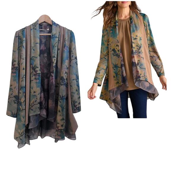 Soft Surroundings Tea Garden Toppers Contrast Panels Waterfall Duster Size Small - Picture 11 of 11